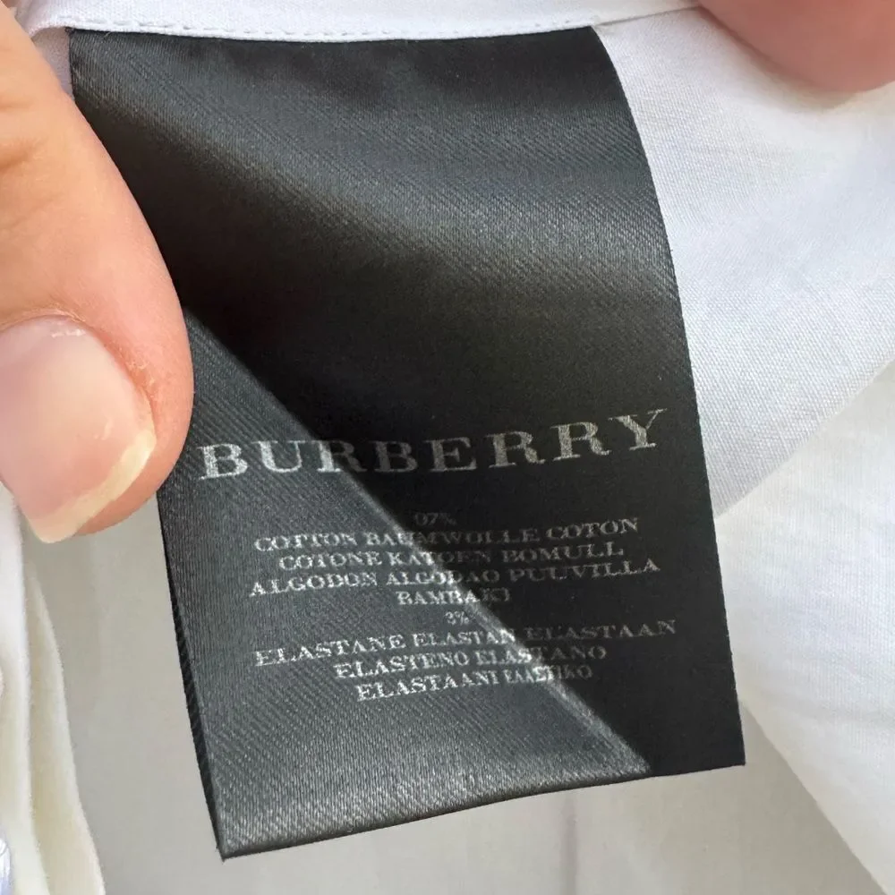 Burberry Women's White Cotton Blend Ruffle Button Down Dress Shirt - Picture 6 of 6